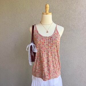 Y2K Aerie Floral Flowy Tank Top Size Medium 100% Cotton Preppy Cottage Boho